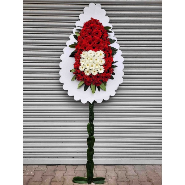 Tek Katlı Kırmızı&Beyaz Gerbera Açılış & Düğün Çelenk